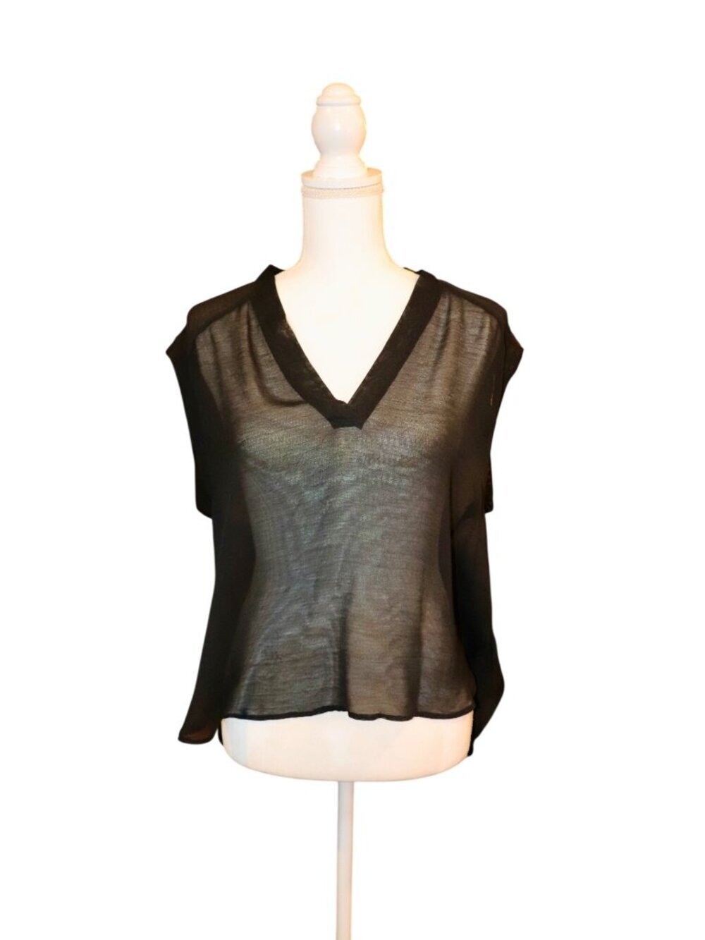 Alexander Wang T Sheer Black V-Neck Sleeveless Top Womens, Medium